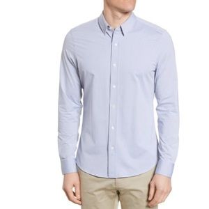 Rhode Stretch Nylon Button Up Indigo Stripe Sz L